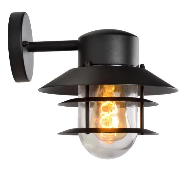 Lucide ZICO - Wandlamp Binnen/Buiten - 1xE27 - IP44 - Zwart - detail 3